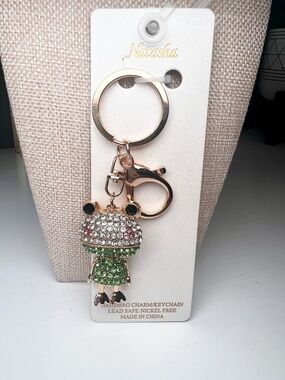 Natasha Green and Pink Crystal Frog Bag Charm Keychain